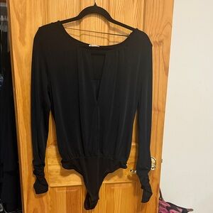 Free People Black Long Sleeve Bodysuit